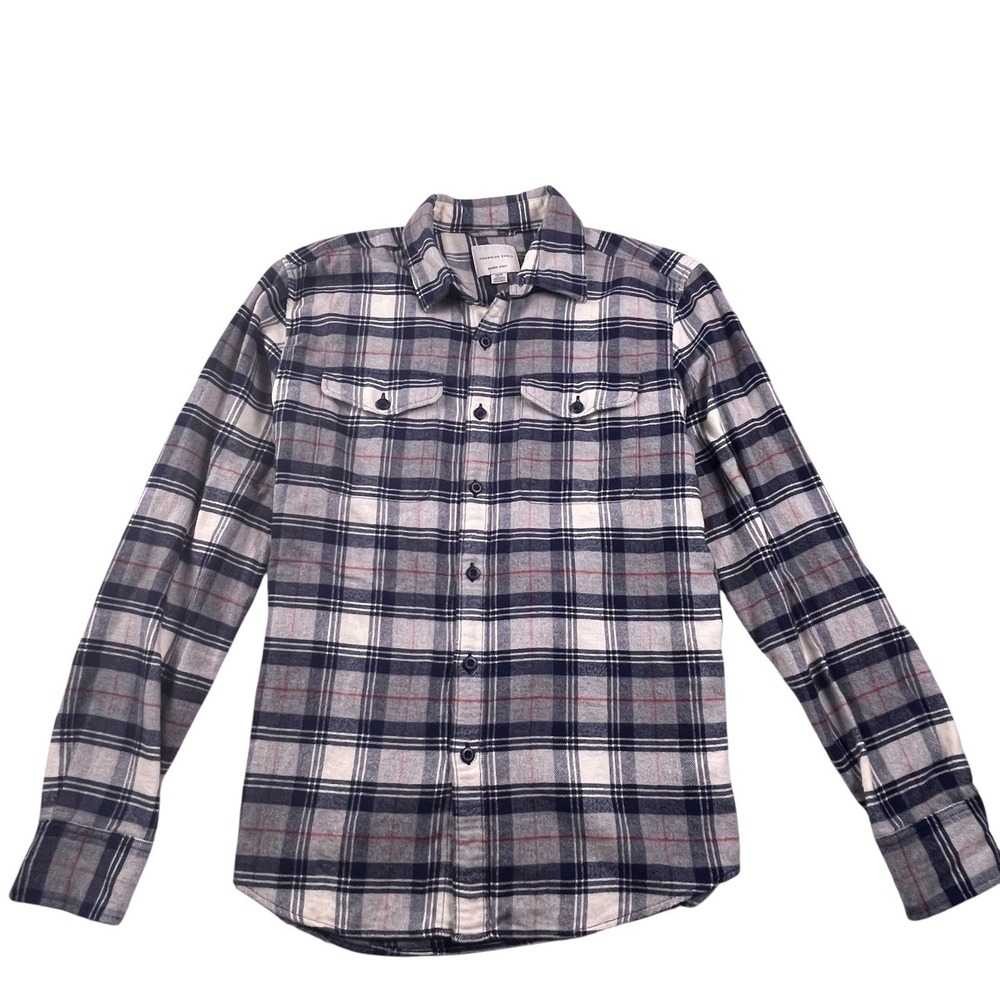 American Eagle Mens Super Soft Flannel Shirt Plaid Navy Grey Red Size Medium Y2K - Picture 1 of 9